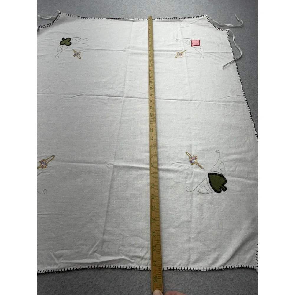 Vintage Card Table Cloth‎ Linen Look Felt Applique Suits Embroidered Ties 30x33
